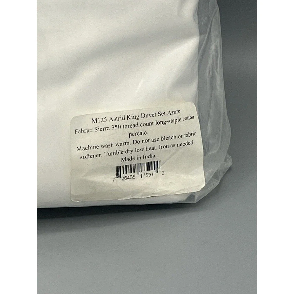 Matouk Astrid Cotton Percale King Duvet Cover Set White/Azure Blue - NWT $800